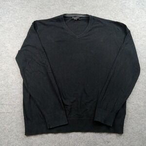 Banana‎ Republic Sweater Mens Large Black V Neck Cotton Rayon Silk Cashmere Knit